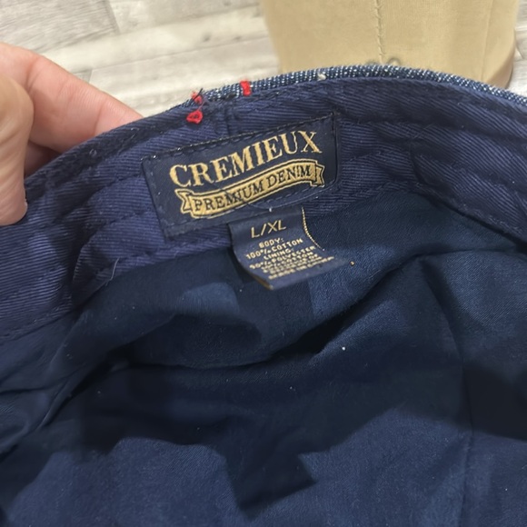 Blue denim cross embellished distress red stitch baseball cap hat - Picture 8 of 8